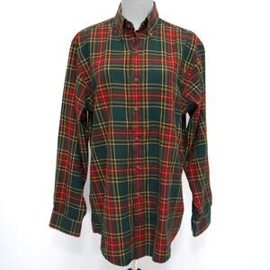 Viyella Red Green Plaid Wool Blend Long Sleeve Button Down Shirt Size Medium